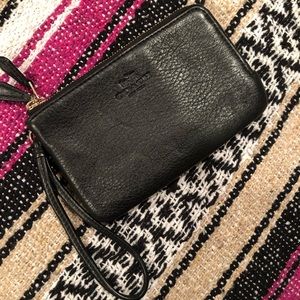 Black Leather COACH Wristlet